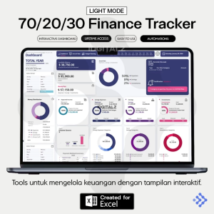 70 20 10 Finance Dashboard - Template Laporan Keuangan Budget Dashboard Tracker Excel Personal dan Bisnis - Annual and Monthly Budget Tracker 70/20/10 Budget Tool untuk Excel Light Mode