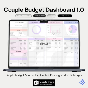 Couple Budget Dashboard 1.0 Tracker Digital - Spreadsheet Template - Budget Planner - Expense Tracker - Template Keuangan - Dashboard Keuangan - Simple Tools Laporan Keuangan untuk Spreadsheet untuk Pasangan dan Keluarga