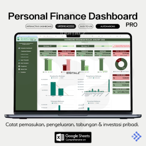 Personal Finance Dashboard Pro - Template Spreadsheet Google Sheet Laporan Keuangan Pengeluaran dan Pemasukan Akuntansi Pribadi Bulanan Tahunan denga Fitur Terlengkap Termasuk Hutang Piutang