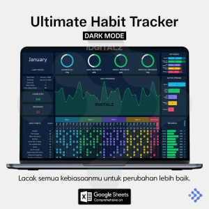 Ultimate Dark Mode Habit Tracker Google Sheets Template Spreadsheet - Monthly, & Annual Habit Tracker, Task Tracker, Routine Tracker, Habit Planner