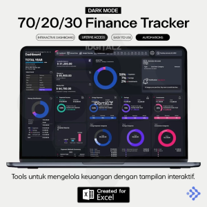 70 20 10 Finance Dashboard - Template Laporan Keuangan Budget Dashboard Tracker Excel Personal dan Bisnis - Annual and Monthly Budget Tracker 70/20/10 Budget Tool untuk Excel Dark Mode